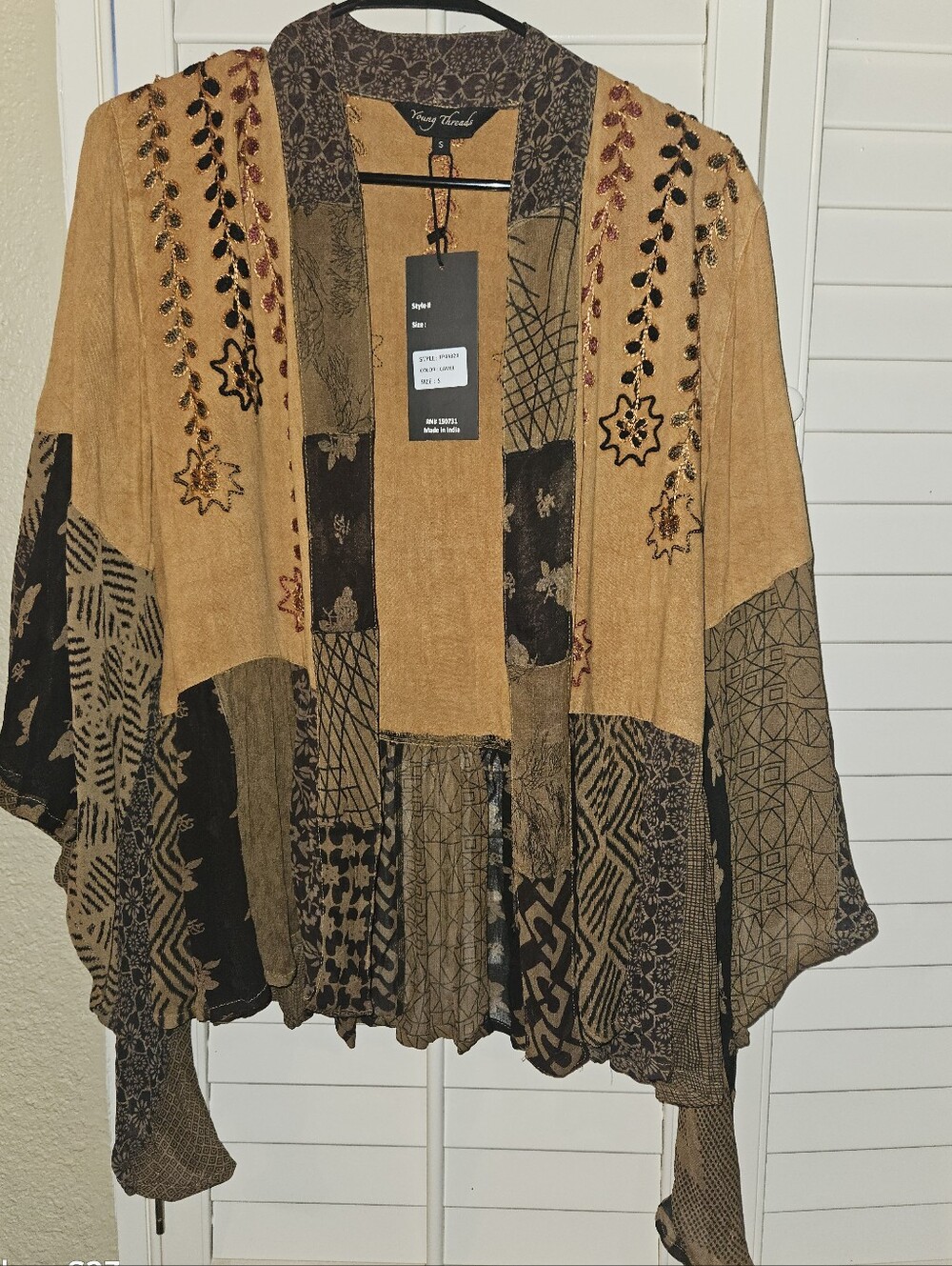 Young Threads Boho Rust Embroidered Kimono - Picture 2 of 6